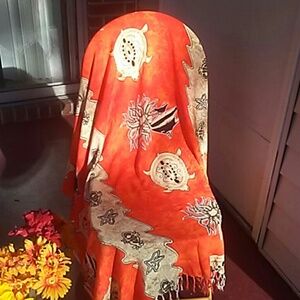 Elegant Orange and Beige Sea Life Scarf